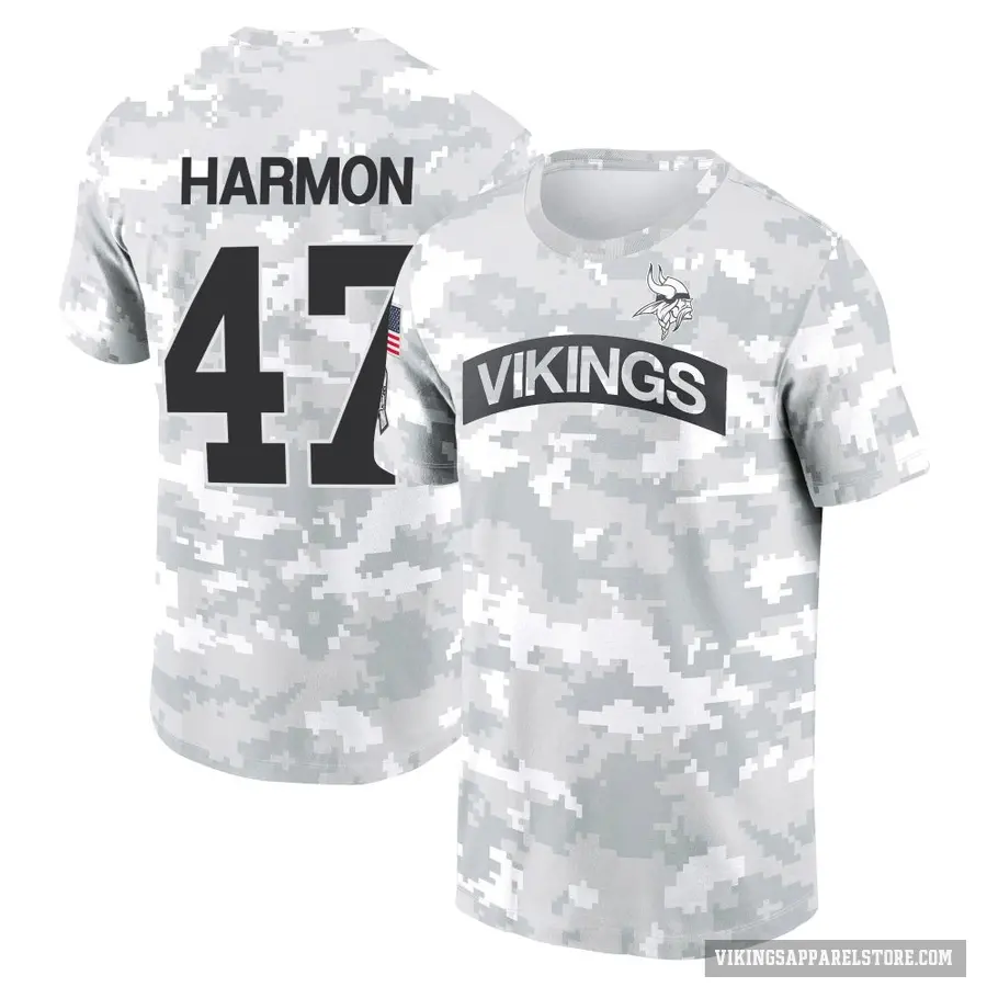 Youth ＃47 Matt Harmon Minnesota Vikings Camo Arctic 2024 Salute to Service Performance T-Shirt