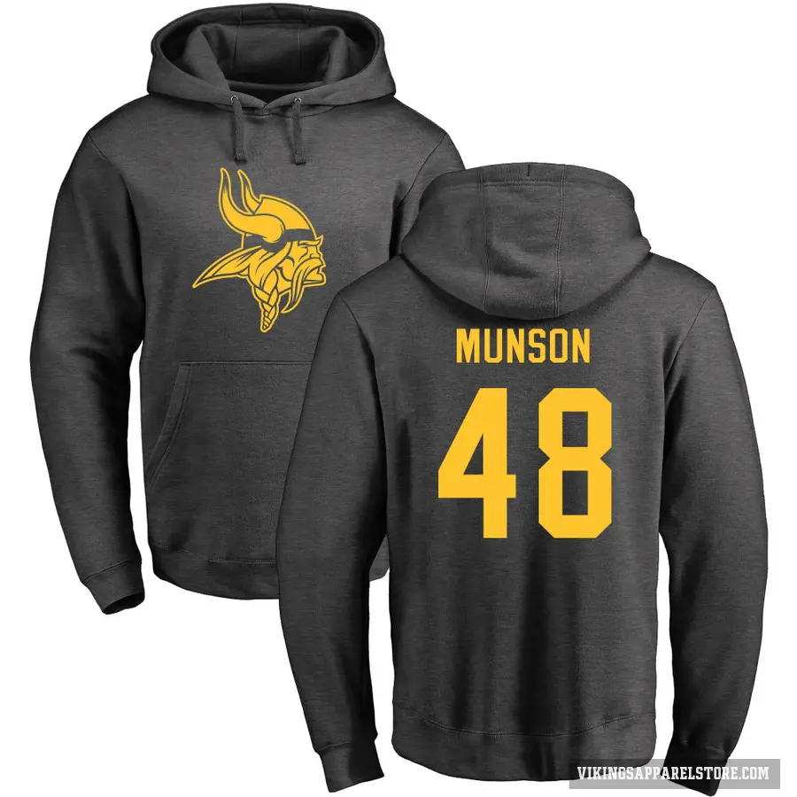 Youth ＃48 Calvin Munson Minnesota Vikings Pro Line by Branded Ash One Color Pullover Hoodie