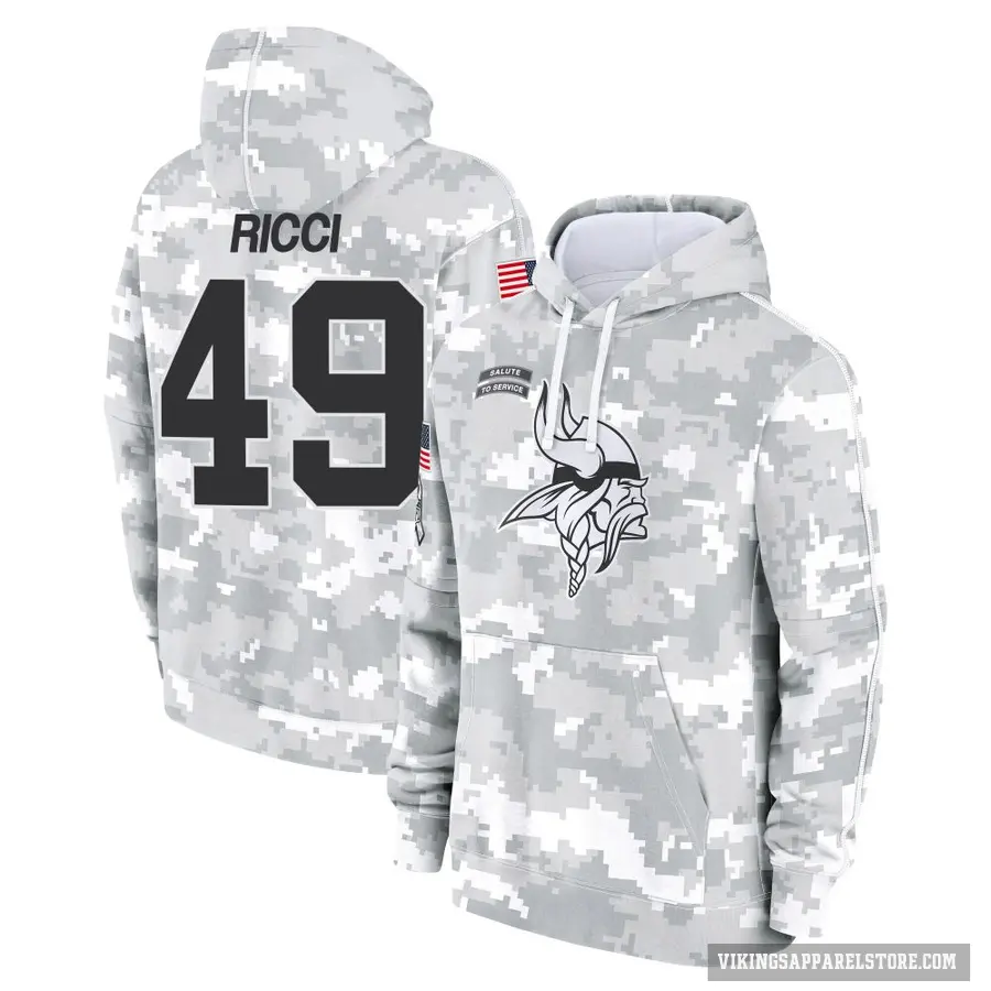 Youth ＃49 Giovanni Ricci Minnesota Vikings Arctic Camo 2024 Salute to Service Club Fleece Pullover Hoodie