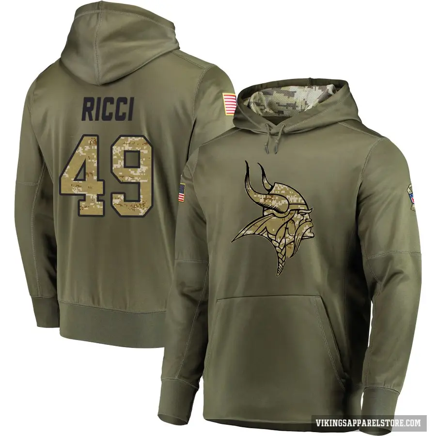 Youth ＃49 Giovanni Ricci Minnesota Vikings Olive Salute to Service Pullover Hoodie