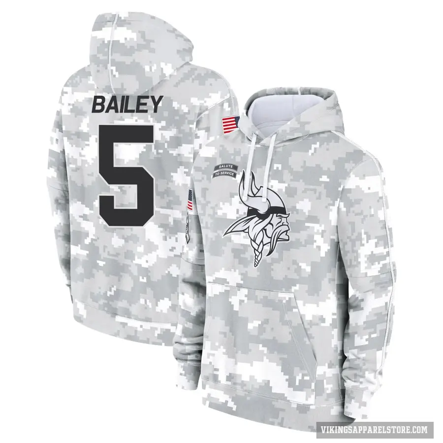 Youth ＃5 Dan Bailey Minnesota Vikings Arctic Camo 2024 Salute to Service Club Fleece Pullover Hoodie