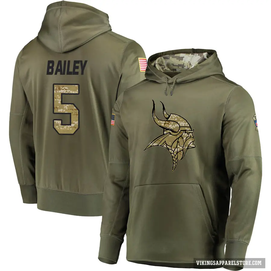 Youth ＃5 Dan Bailey Minnesota Vikings Olive Salute to Service Pullover Hoodie