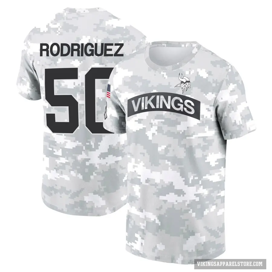 Youth ＃50 Levi Drake Rodriguez Minnesota Vikings Camo Arctic 2024 Salute to Service Performance T-Shirt