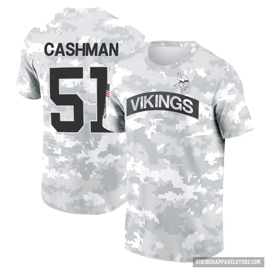 Youth ＃51 Blake Cashman Minnesota Vikings Camo Arctic 2024 Salute to Service Performance T-Shirt