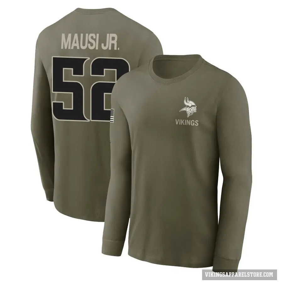 Youth ＃52 Dorian Mausi Jr. Minnesota Vikings Olive 2025 Salute to Service Sideline Long Sleeve T-Shirt