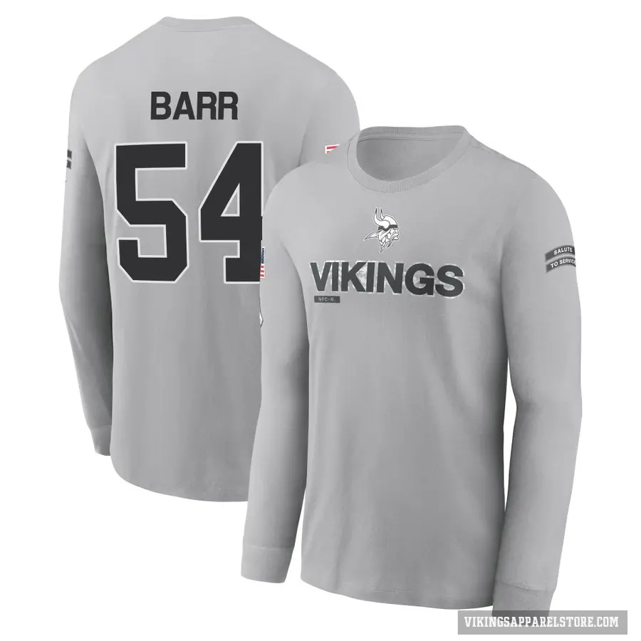 Youth ＃54 Anthony Barr Minnesota Vikings Gray 2024 Salute to Service Long Sleeve T-Shirt