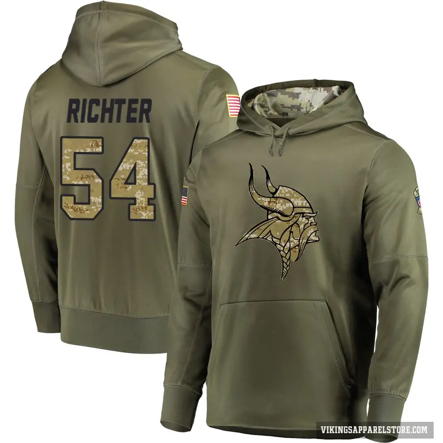 Youth ＃54 Bo Richter Minnesota Vikings Olive Salute to Service Pullover Hoodie