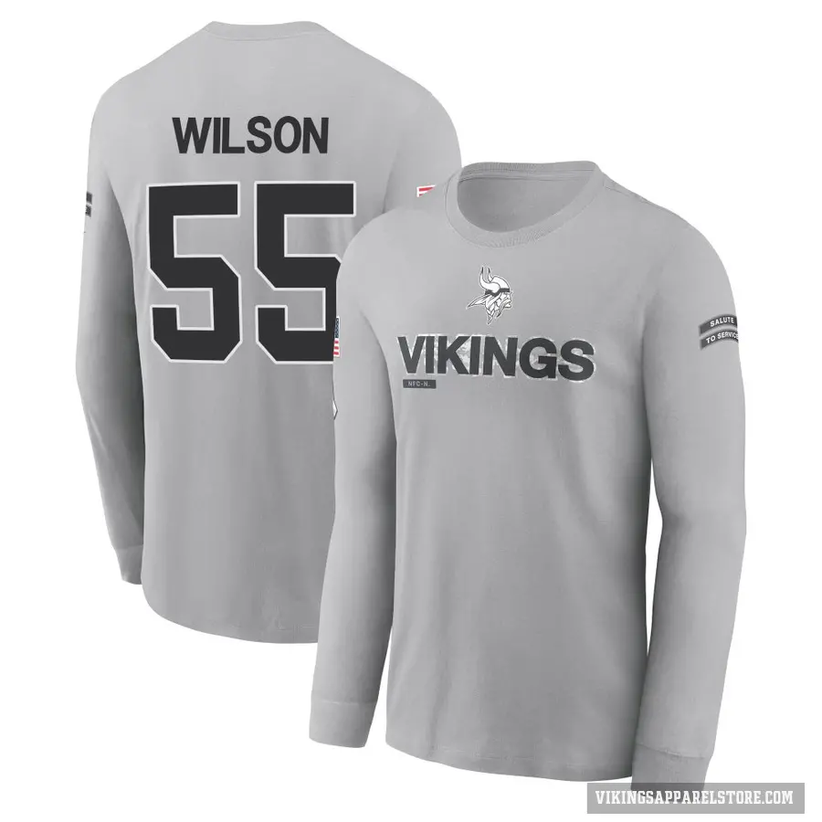 Youth ＃55 Eric Wilson Minnesota Vikings Gray 2024 Salute to Service Long Sleeve T-Shirt