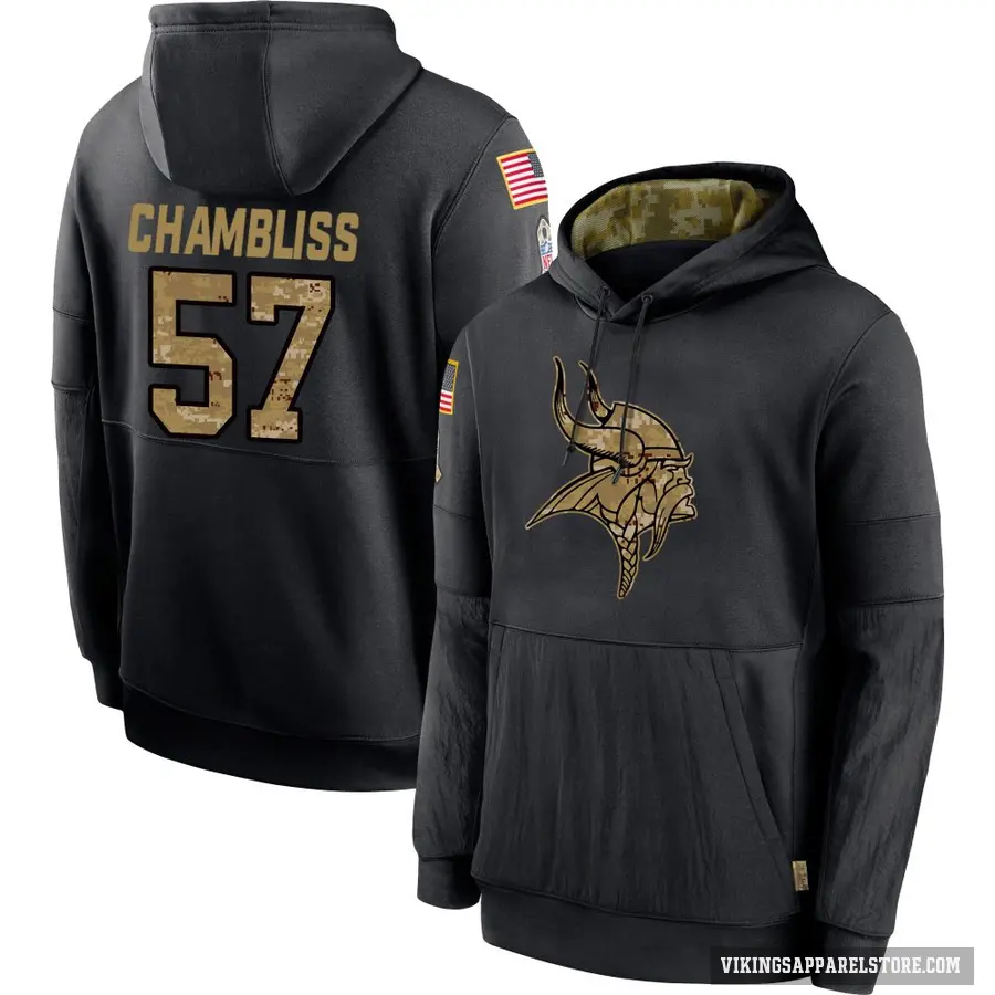 Youth ＃57 Chaz Chambliss Minnesota Vikings Black 2020 Salute to Service Sideline Performance Pullover Hoodie