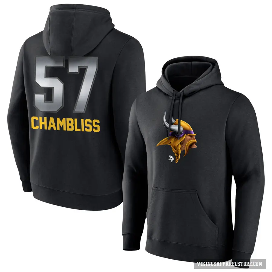Youth ＃57 Chaz Chambliss Minnesota Vikings Black Midnight Mascot Pullover Hoodie