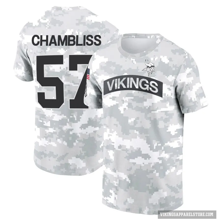 Youth ＃57 Chaz Chambliss Minnesota Vikings Camo Arctic 2024 Salute to Service Performance T-Shirt