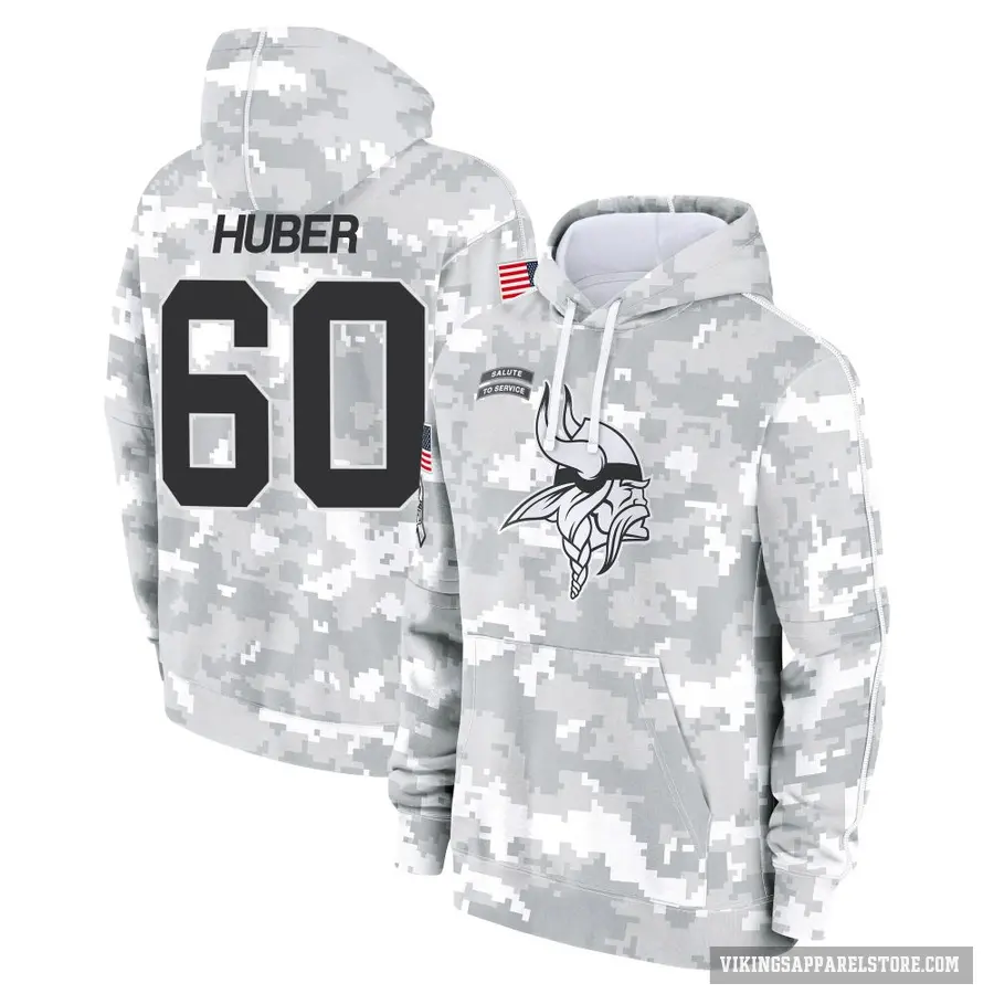 Youth ＃60 Joe Huber Minnesota Vikings Arctic Camo 2024 Salute to Service Club Fleece Pullover Hoodie