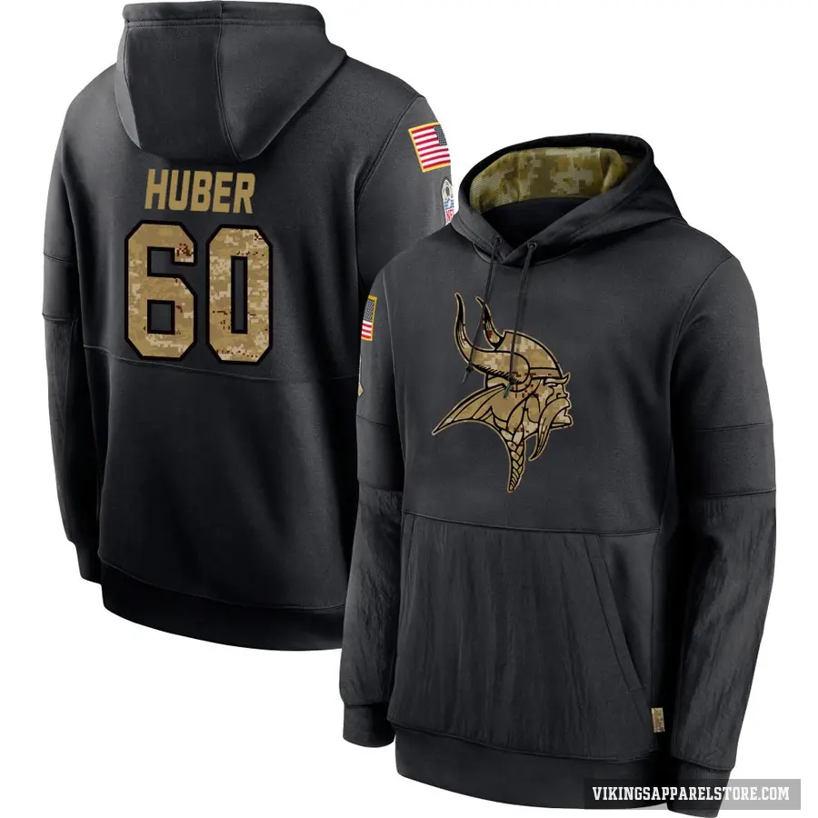 Youth ＃60 Joe Huber Minnesota Vikings Black 2020 Salute to Service Sideline Performance Pullover Hoodie