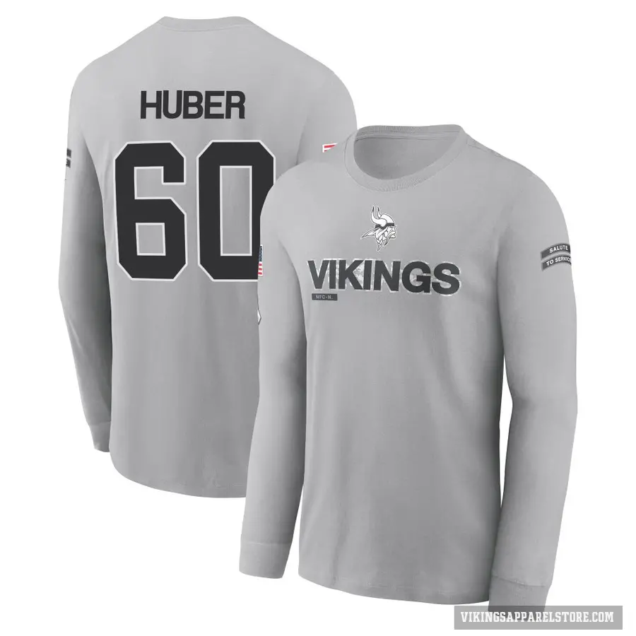 Youth ＃60 Joe Huber Minnesota Vikings Gray 2024 Salute to Service Long Sleeve T-Shirt