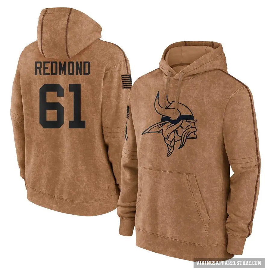Youth ＃61 Jalen Redmond Minnesota Vikings Brown 2023 Salute To Service Club Pullover Hoodie