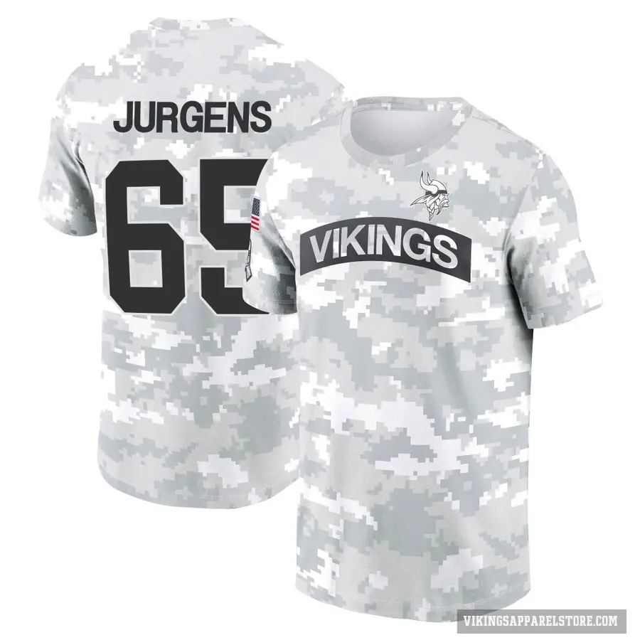 Youth ＃65 Michael Jurgens Minnesota Vikings Camo Arctic 2024 Salute to Service Performance T-Shirt