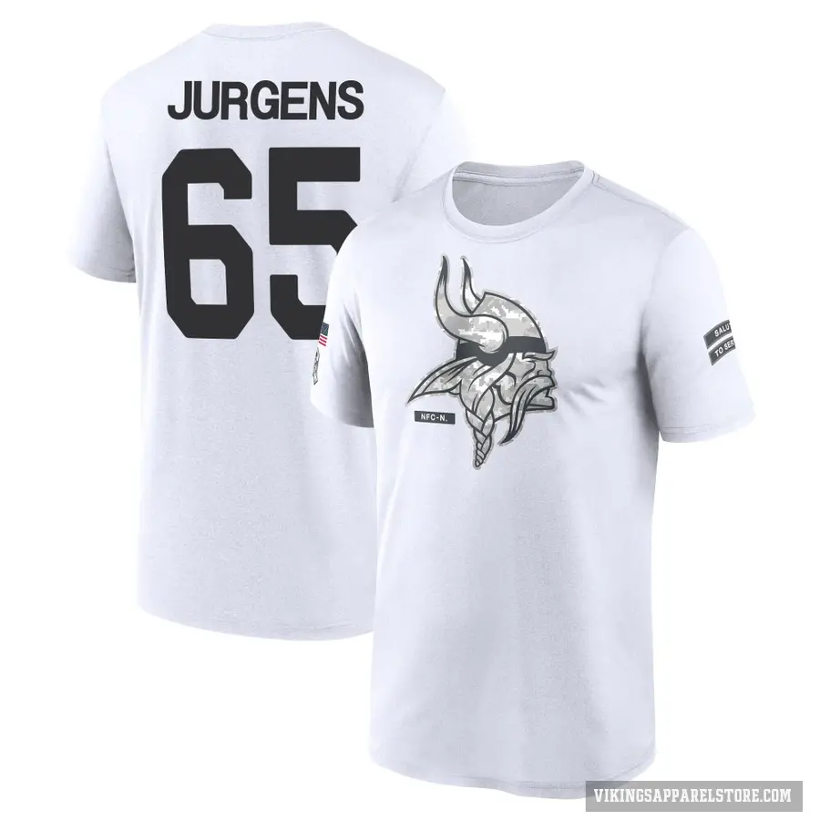 Youth ＃65 Michael Jurgens Minnesota Vikings White 2024 Salute to Service Performance T-Shirt