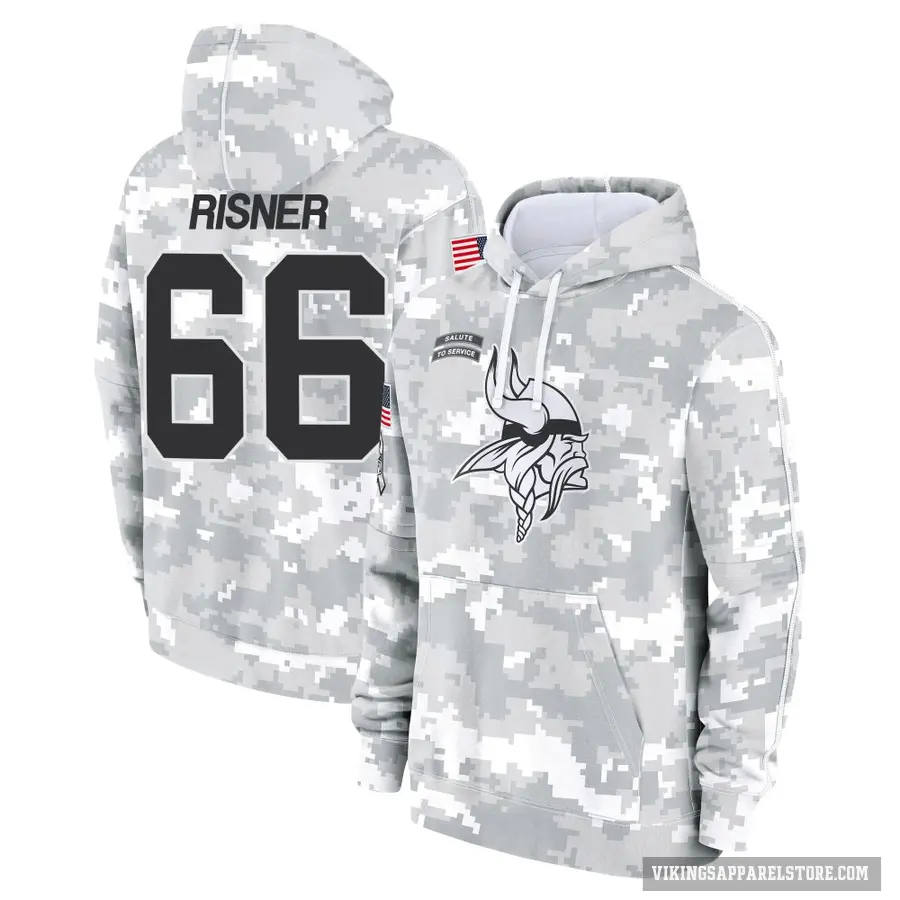 Youth ＃66 Dalton Risner Minnesota Vikings Arctic Camo 2024 Salute to Service Club Fleece Pullover Hoodie