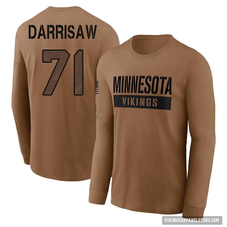 Youth ＃71 Christian Darrisaw Minnesota Vikings Brown 2023 Salute To Service Long Sleeve T-Shirt