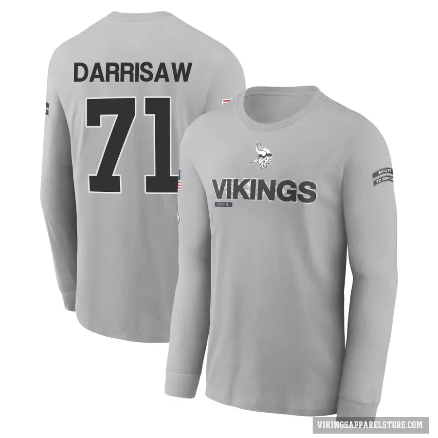 Youth ＃71 Christian Darrisaw Minnesota Vikings Gray 2024 Salute to Service Long Sleeve T-Shirt