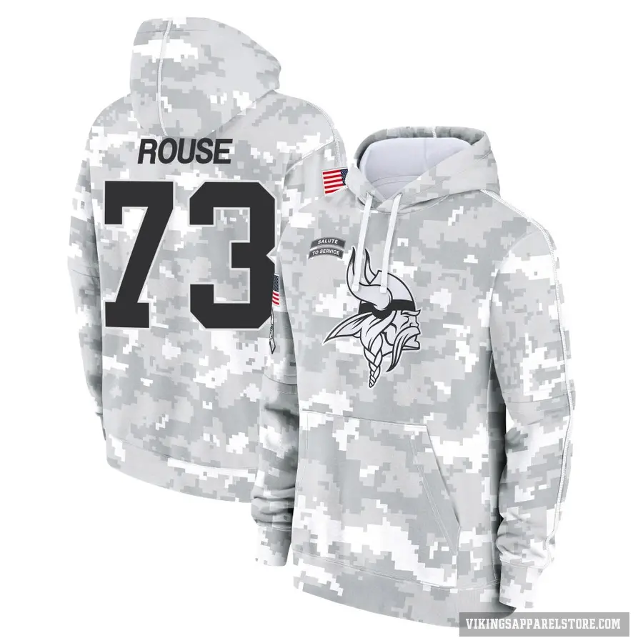 Youth ＃73 Walter Rouse Minnesota Vikings Arctic Camo 2024 Salute to Service Club Fleece Pullover Hoodie