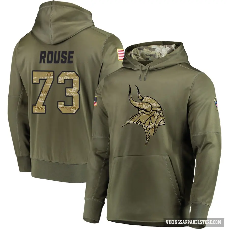 Youth ＃73 Walter Rouse Minnesota Vikings Olive Salute to Service Pullover Hoodie