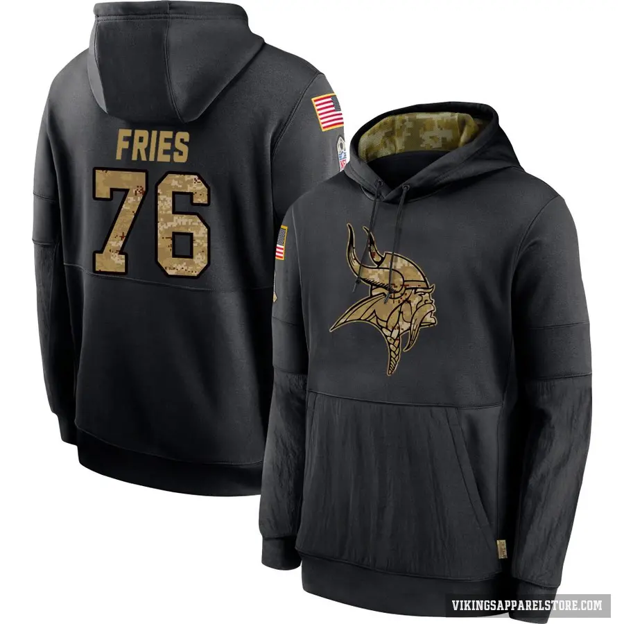 Youth ＃76 Will Fries Minnesota Vikings Black 2020 Salute to Service Sideline Performance Pullover Hoodie