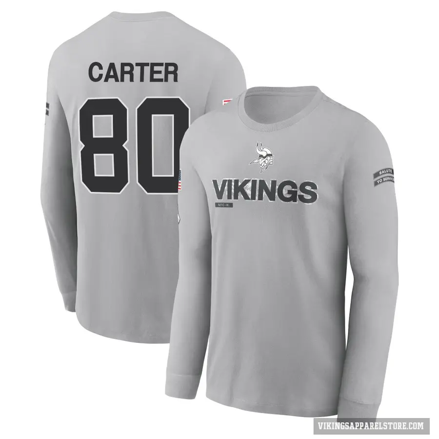 Youth ＃80 Cris Carter Minnesota Vikings Gray 2024 Salute to Service Long Sleeve T-Shirt