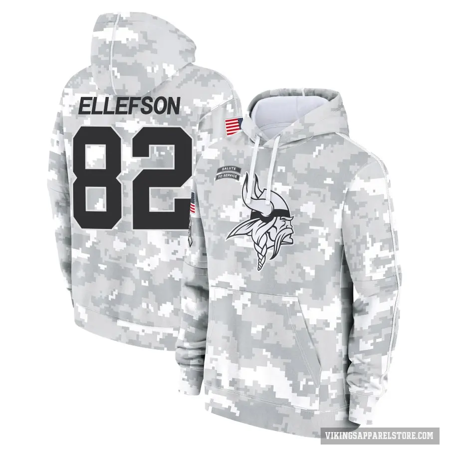 Youth ＃82 Ben Ellefson Minnesota Vikings Arctic Camo 2024 Salute to Service Club Fleece Pullover Hoodie