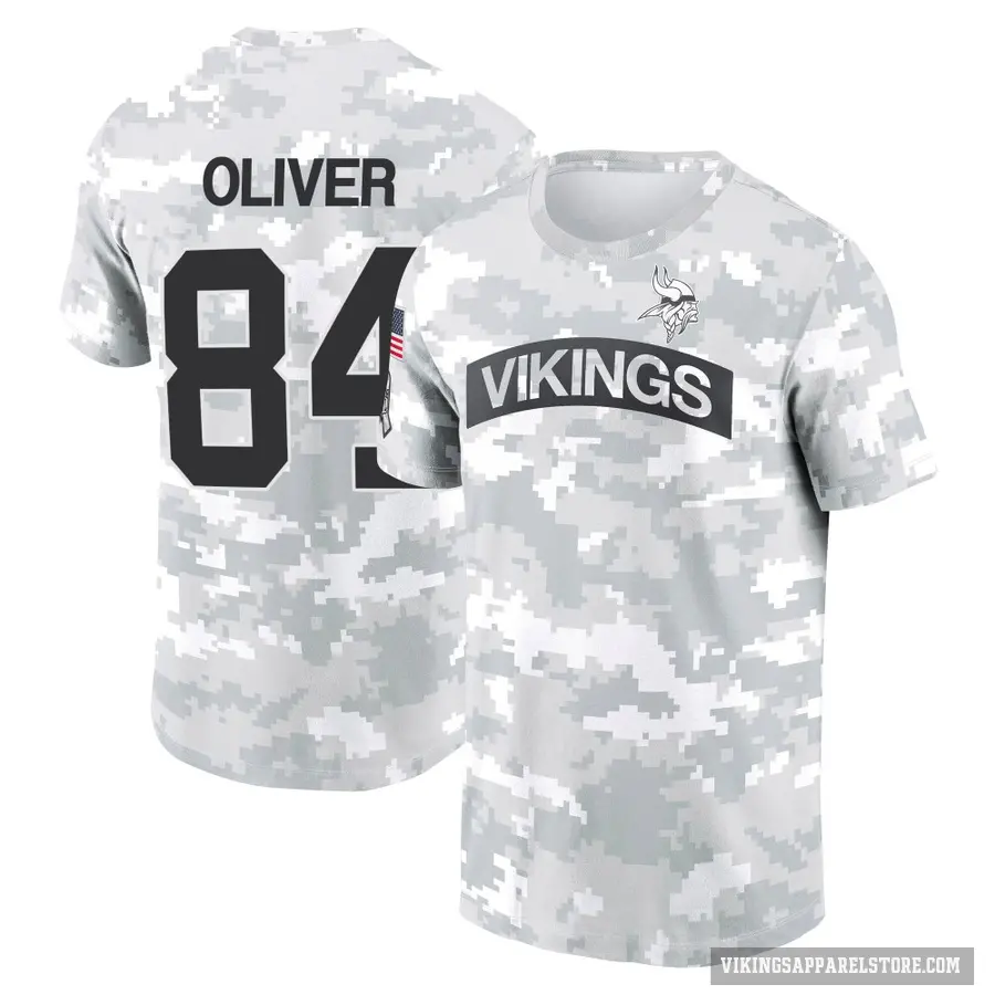 Youth ＃84 Josh Oliver Minnesota Vikings Camo Arctic 2024 Salute to Service Performance T-Shirt