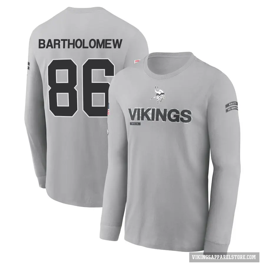 Youth ＃86 Gavin Bartholomew Minnesota Vikings Gray 2024 Salute to Service Long Sleeve T-Shirt