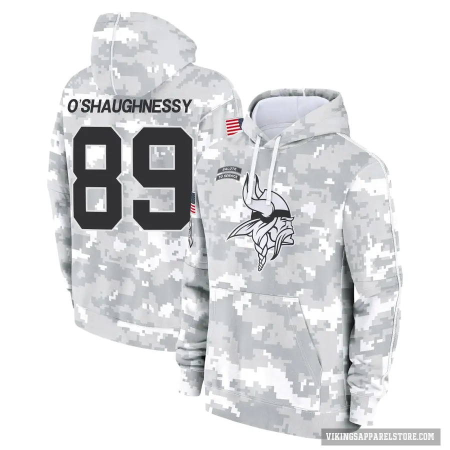 Youth ＃89 James O'Shaughnessy Minnesota Vikings Arctic Camo 2024 Salute to Service Club Fleece Pullover Hoodie
