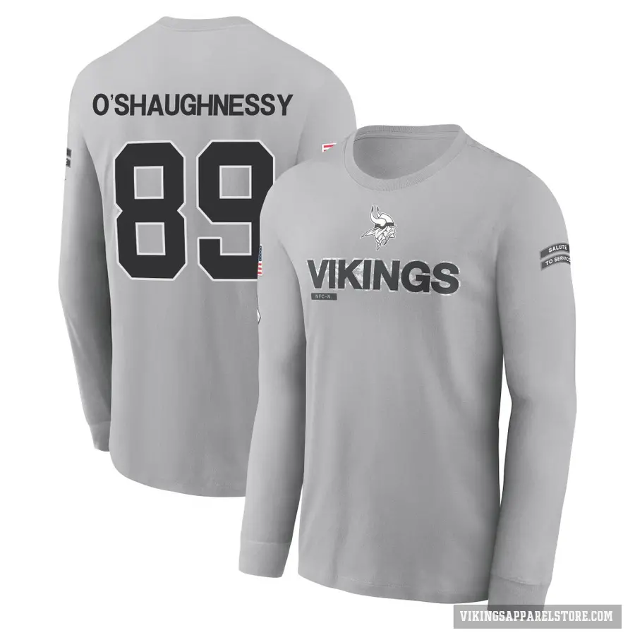 Youth ＃89 James O'Shaughnessy Minnesota Vikings Gray 2024 Salute to Service Long Sleeve T-Shirt