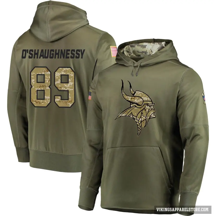 Youth ＃89 James O'Shaughnessy Minnesota Vikings Olive Salute to Service Pullover Hoodie