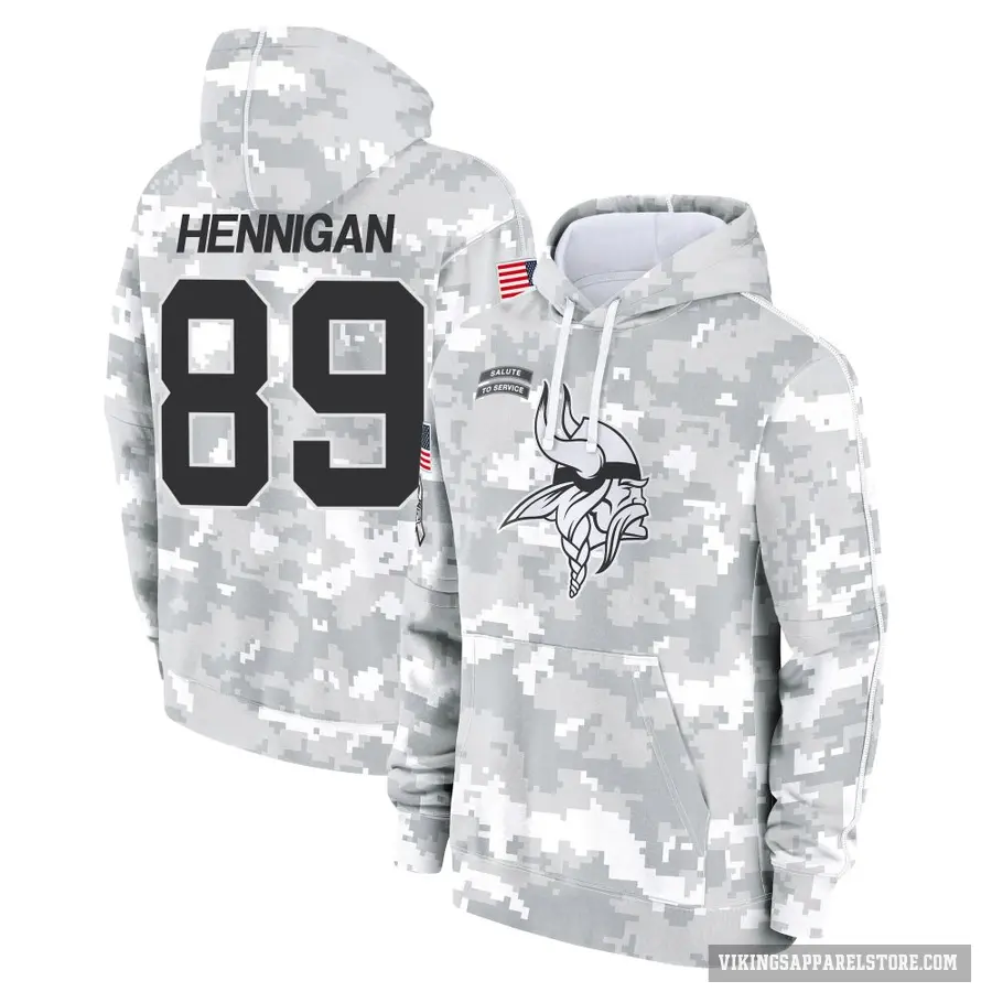 Youth ＃89 Thomas Hennigan Minnesota Vikings Arctic Camo 2024 Salute to Service Club Fleece Pullover Hoodie