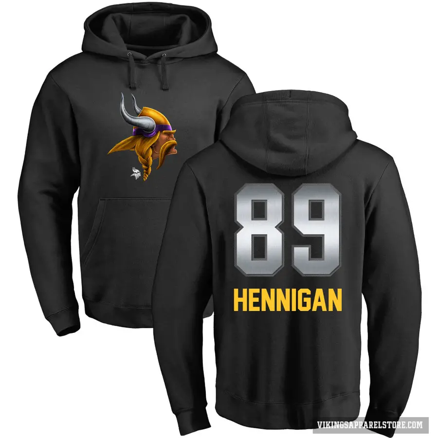 Youth ＃89 Thomas Hennigan Minnesota Vikings Black Midnight Mascot Pullover Hoodie