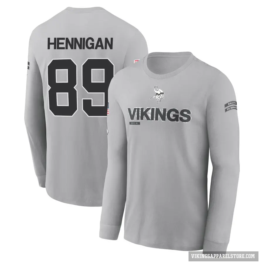Youth ＃89 Thomas Hennigan Minnesota Vikings Gray 2024 Salute to Service Long Sleeve T-Shirt