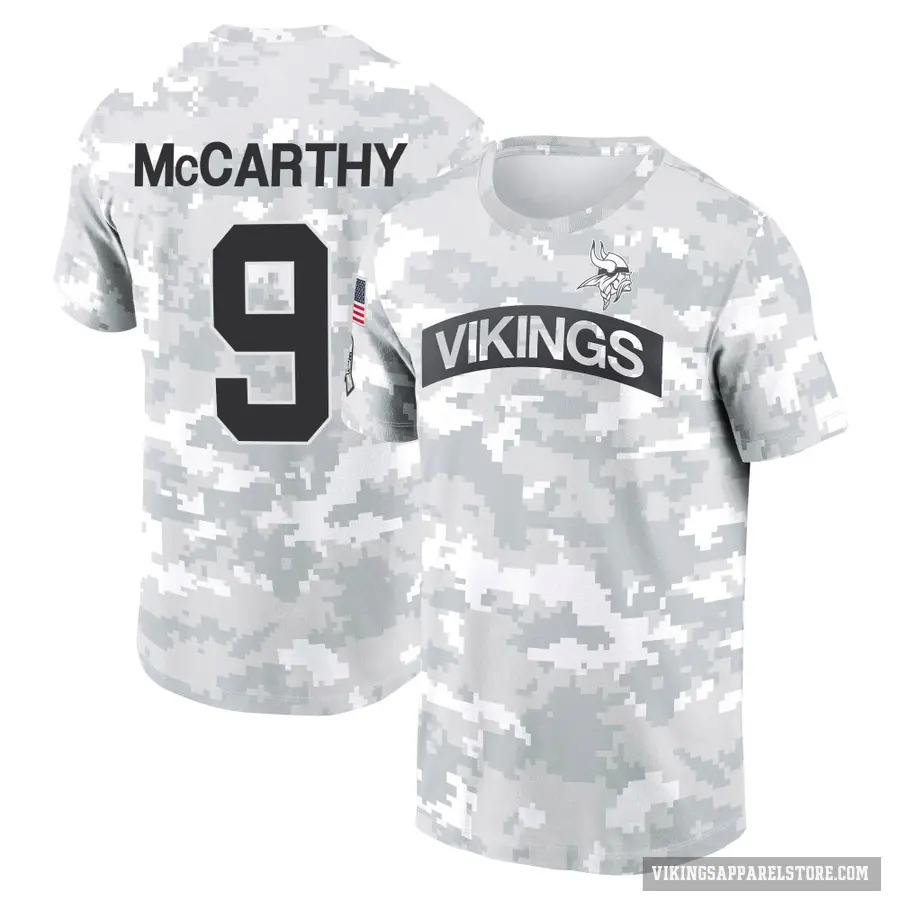 Youth ＃9 J.J. McCarthy Minnesota Vikings Camo Arctic 2024 Salute to Service Performance T-Shirt