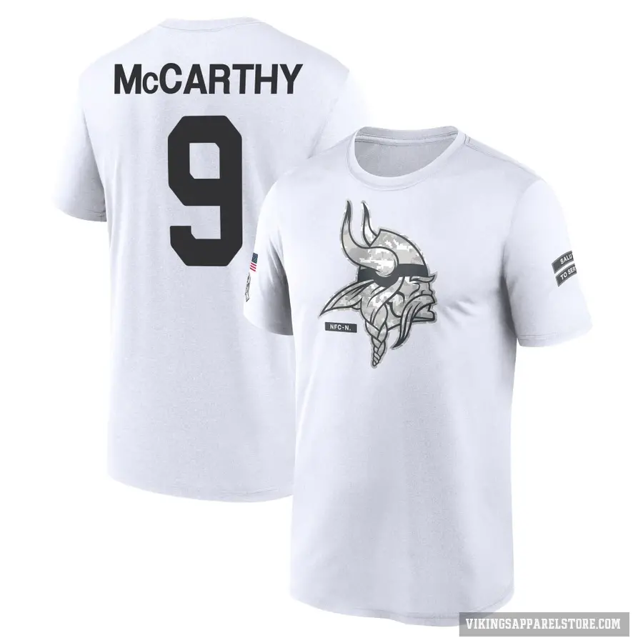Youth ＃9 J.J. McCarthy Minnesota Vikings White 2024 Salute to Service Performance T-Shirt