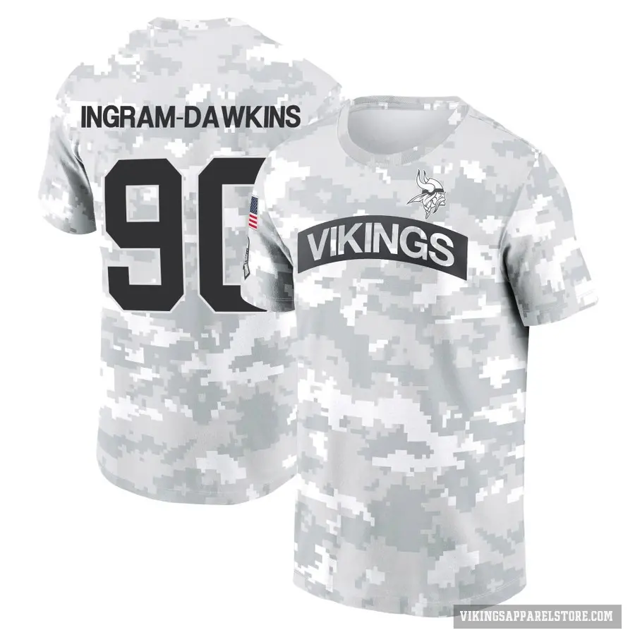 Youth ＃90 Tyrion Ingram-Dawkins Minnesota Vikings Camo Arctic 2024 Salute to Service Performance T-Shirt