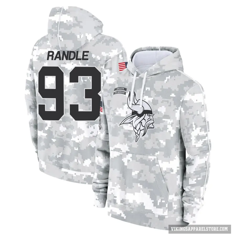 Youth ＃93 John Randle Minnesota Vikings Arctic Camo 2024 Salute to Service Club Fleece Pullover Hoodie