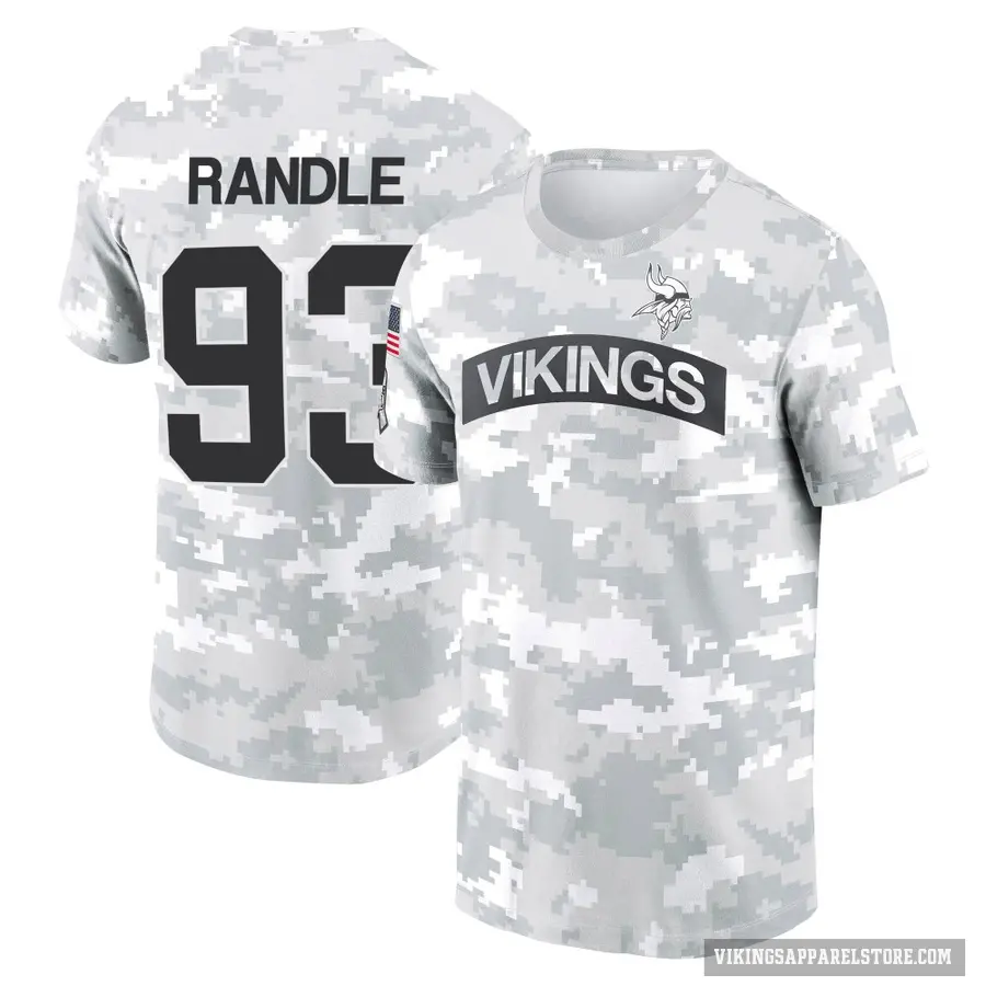 Youth ＃93 John Randle Minnesota Vikings Camo Arctic 2024 Salute to Service Performance T-Shirt