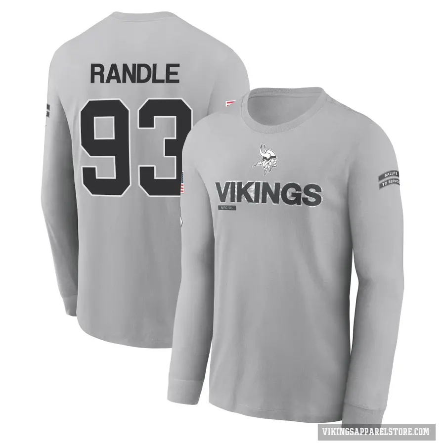 Youth ＃93 John Randle Minnesota Vikings Gray 2024 Salute to Service Long Sleeve T-Shirt