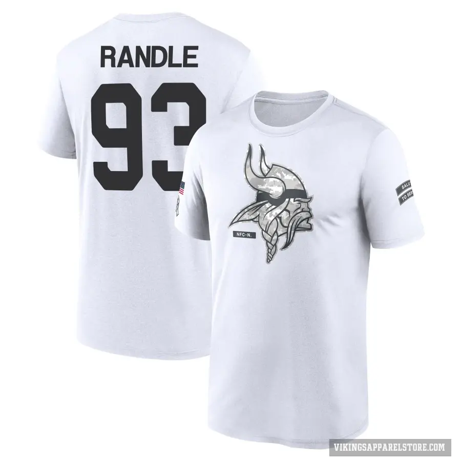 Youth ＃93 John Randle Minnesota Vikings White 2024 Salute to Service Performance T-Shirt