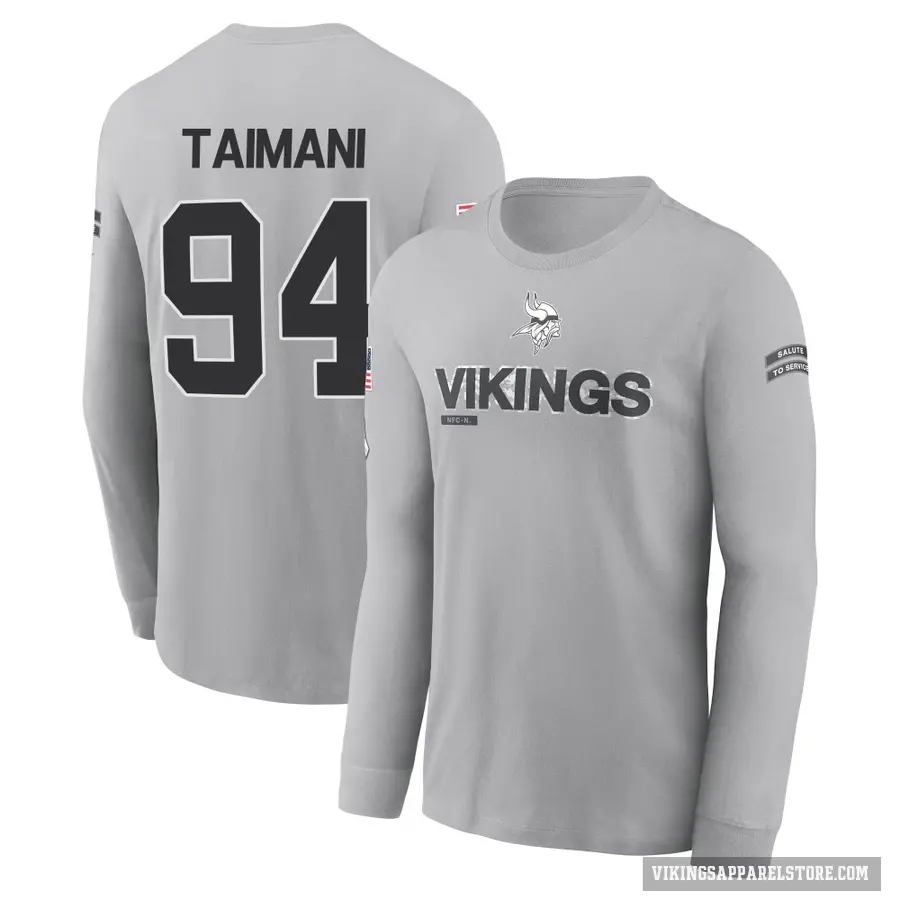 Youth ＃94 Taki Taimani Minnesota Vikings Gray 2024 Salute to Service Long Sleeve T-Shirt
