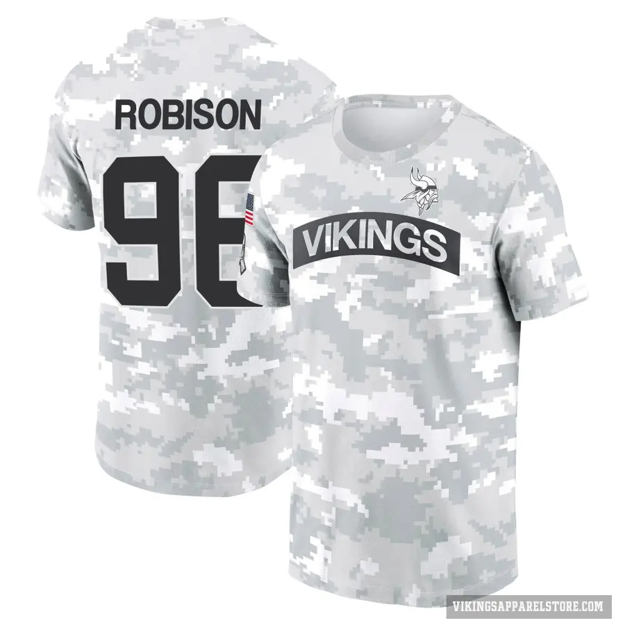 Youth ＃96 Brian Robison Minnesota Vikings Camo Arctic 2024 Salute to Service Performance T-Shirt