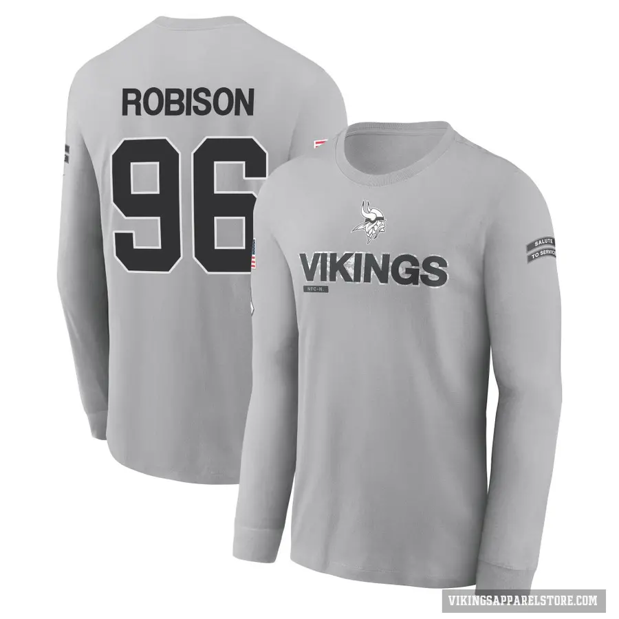 Youth ＃96 Brian Robison Minnesota Vikings Gray 2024 Salute to Service Long Sleeve T-Shirt