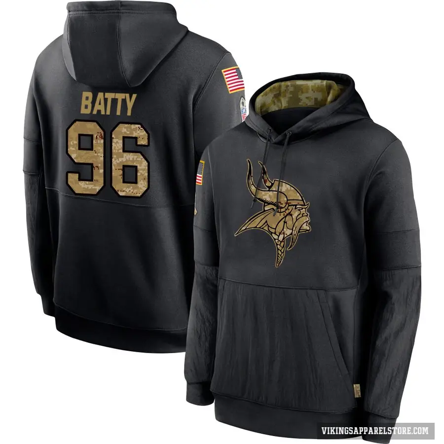 Youth ＃96 Tyler Batty Minnesota Vikings Black 2020 Salute to Service Sideline Performance Pullover Hoodie