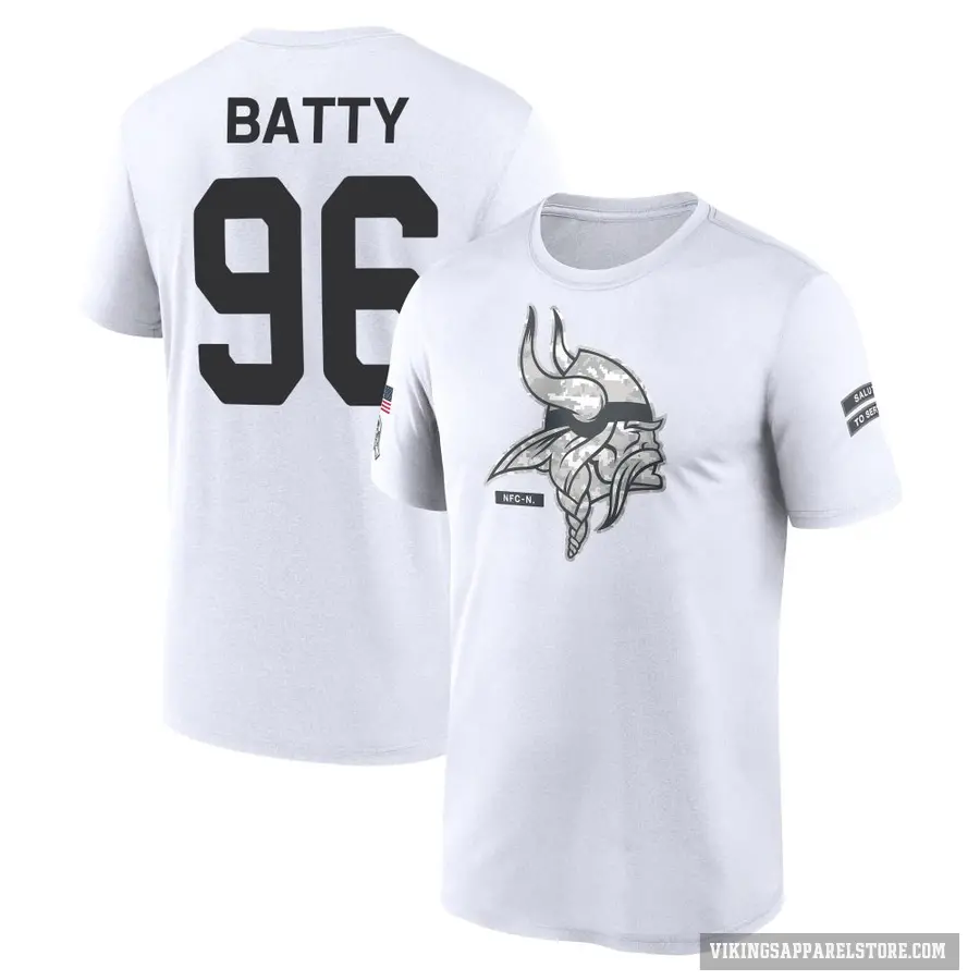 Youth ＃96 Tyler Batty Minnesota Vikings White 2024 Salute to Service Performance T-Shirt