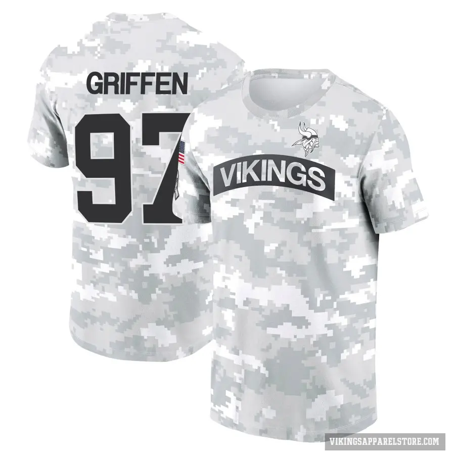 Youth ＃97 Everson Griffen Minnesota Vikings Camo Arctic 2024 Salute to Service Performance T-Shirt